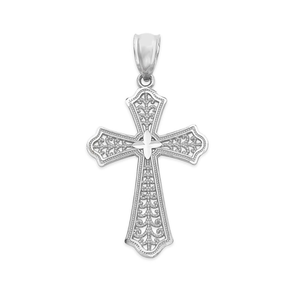 Solid 10k White Gold Cross Pendant - Religious Jewelry Gifts for Men and Women